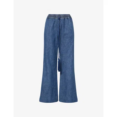 Valentino Womens Medium Blue Denim Drawstring Wide-leg Denim Trousers