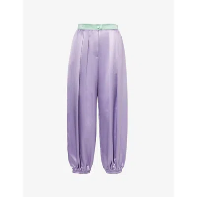 Valentino Womens Duchesse Contrast-waistband Wide-leg Satin-silk Trousers Glicine Sorgente
