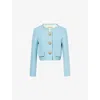 Valentino Womens Bluish Grey Embellished-button Round-neck Woven Jacket In Blue