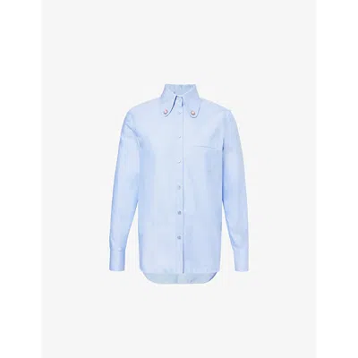 Valentino Womens Embellished-collar Patch-pocket Cotton-poplin Shirt Dark Azzurro