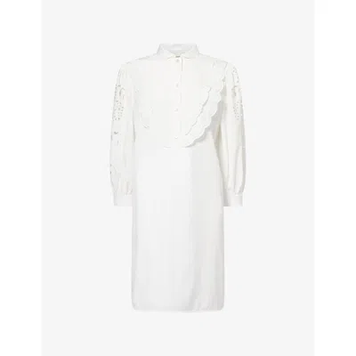 Valentino Womens Bianco Embroidered Long-sleeve Cotton Mini Dress In White
