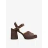 Valentino Fawcette Crust Leather Sandal Platform Heel In Brown