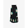 Valentino Womens Nero Avorio Verde Floral-print Silk-crepe Maxi Skirt