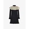 Valentino Womens Nero Betulla Frill-trim Long-sleeve Crepe Wool-silk Mini Dress In Nero Betulla