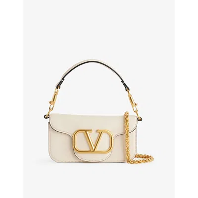 Valentino Garavani Womens Light Ivory Locò Vlogo Small Leather Shoulder Bag