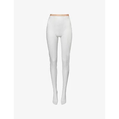 Valentino Womens Bianco Logo-waistband Stretch-lace Tights