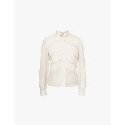 Valentino Womens Panelled-pleat Long-sleeve Lace-trim Cotton Shirt Betulla