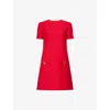Valentino Womens Paris Pocket-front Short-sleeve Wool-blend Midi Dress In Red