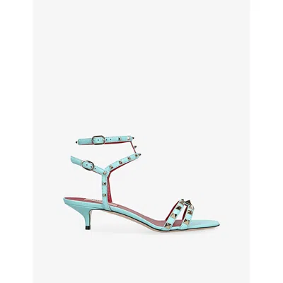 Valentino Garavani Womens Blue Rockstud 40 Embellished Leather Sandals Eur 39 / 6 Uk In Green