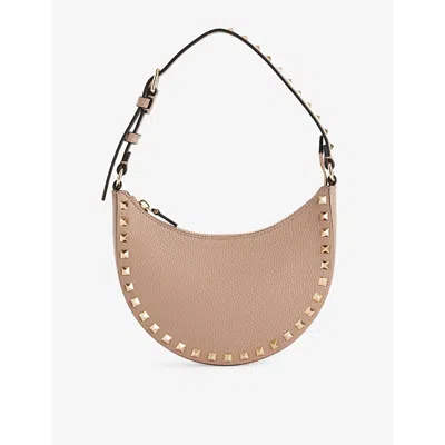 Valentino Garavani Womens Rockstud Mini Leather Hobo Bag Poudre