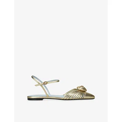 Valentino Garavani Leather Royal Vlogo Metallic Leather Flat Sandals In Gold