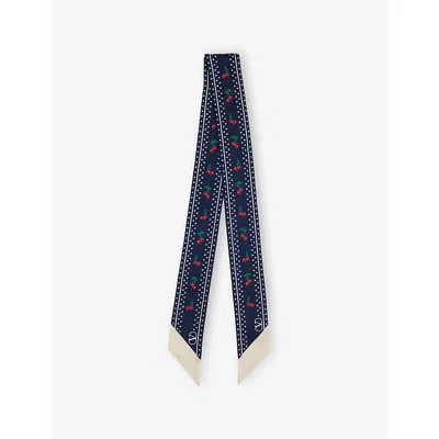 VALENTINO WOMENS BLU/ROSSO/VERDE/BIANCO SATIN-TWILL CHERRY-PRINT SILK SCARF