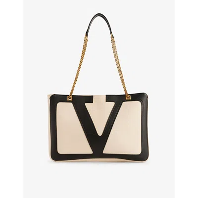 VALENTINO GARAVANI WOMENS BUTTER WHITE/NERO VIVA SUPERSTAR MEDIUM LEATHER TOTE BAG