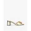 Valentino Womens  Garavani Vlogo 60 Metallic Leather Mules In Gold