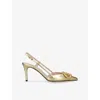 Valentino Womens Gold Comb Vlogo 80 Crystal-embellished Leather Slingback Courts In Gold Comb