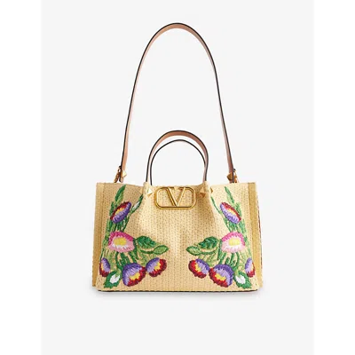Valentino Garavani Womens  Vlogo Medium Raffia Tote Bag In Natur-multicolor/ Camel