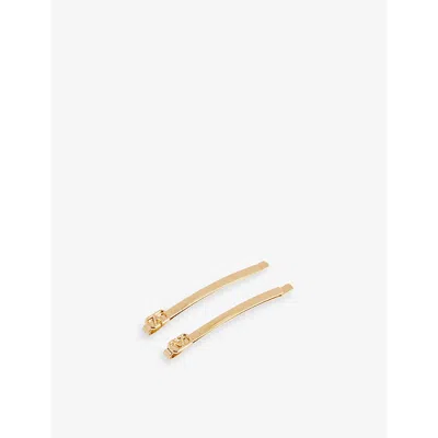 Valentino Garavani Womens Vlogo Pack Of Two Brass Hair Clips Oro