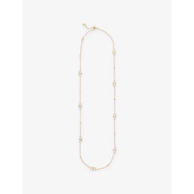 Valentino Garavani Womens Vlogo Repeat Long Brass Necklace Oro In Metallic