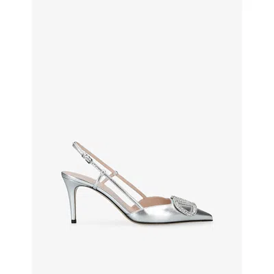 Valentino Garavani Womens Silver Vlogo Signature 80 Slingback Leather Heels Eur 36 / 3 Uk