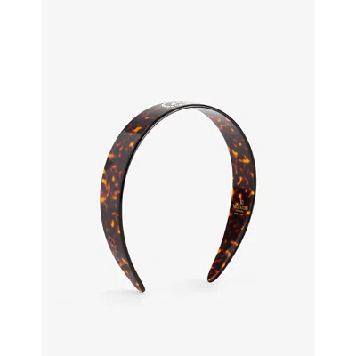 VALENTINO GARAVANI WOMENS TARTARUGA/ORO/CRYSTAL VLOGO SIGNATURE CRYSTAL-EMBELLISHED RESIN HEADBAND