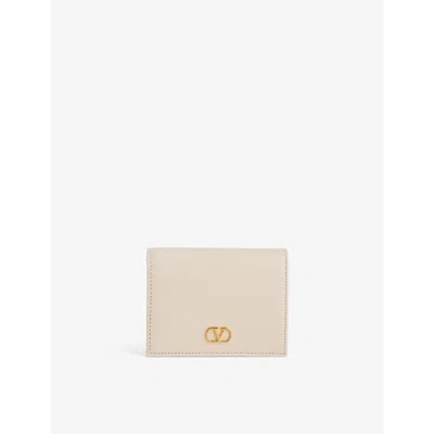 Valentino Garavani Womens Light Ivory Vlogo Signature Grainy Leather Compact Wallet