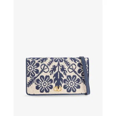 Valentino Garavani Womens  Vlogo Signature Mini Leather And Jacquard Shoulder Bag In Avorio-blue/darksapp