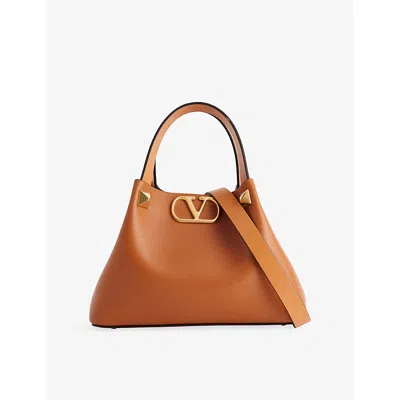 Valentino Garavani Womens Nutmeg/naturalcamel Vlogo Small Leather Tote Bag