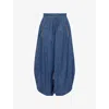 Valentino Womens Wide-leg Cuffed-hem Chambray Denim Trousers Medium Blue Denim