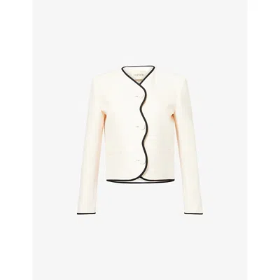 Valentino Womens Vaniglia/nero Giacca V-neck Wool And Silk-blend Blazer In Multi