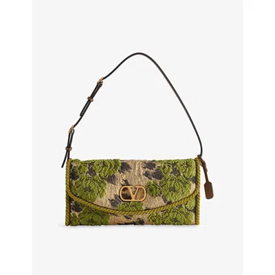 Valentino Garavani Womens Verde-oro-nero/tb/av Devain Jacquard Small Woven Shoulder Bag