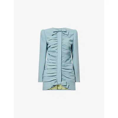 Valentino Womens  Garavani Ruched Long-line Wool Jacket In Blue