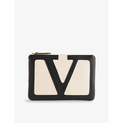 VALENTINO GARAVANI WOMENS BUTTER WHITE/NERO VIVA SUPERSTAR LEATHER POUCH
