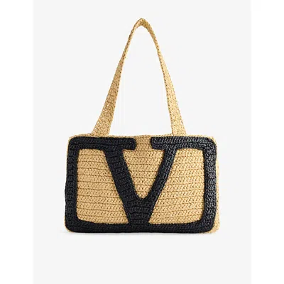 Valentino Garavani Womens Viva Superstar Medium Crochet Tote Bag Naturale/nero
