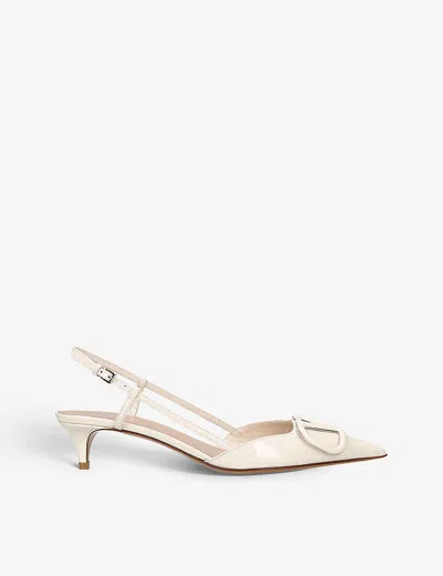 Valentino Garavani Womens White Vlogo 40 Pointed-toe Leather Slingback Courts