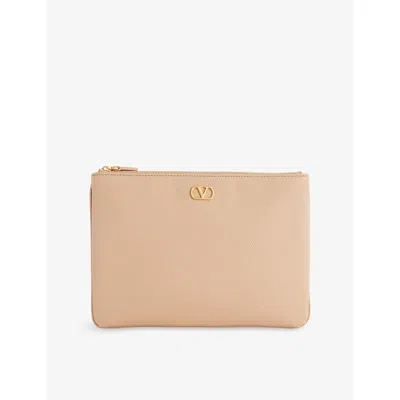 Valentino Garavani Womens Rose Sand Vlogo Signature Leather Pouch