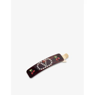 Valentino Garavani Womens Vlogo Signature Resin And Swarovski Crystal Hair Clip Tartaruga/oro/crystal