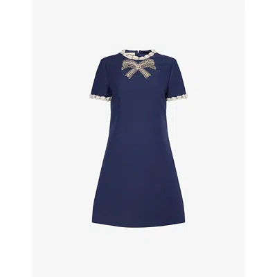 Valentino Womens Watermelon Embellished Short-sleeves Wool And Silk Mini Dress In Blue