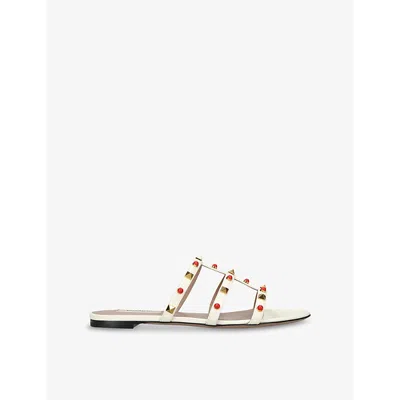 VALENTINO GARAVANI WOMENS ROCKSTUD FLAT LEATHER SANDALS WHITE/COMB EUR 39.5 / 6.5 UK