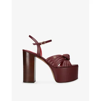 Valentino Garavani Womens Wine Crasher 125 Leather Platform Sandals Eur 38/5 Uk In Burgundy