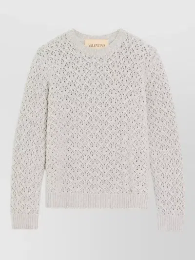 Valentino Wool And Cashmere Diamond-pattern Embellished Jumper In Neutral