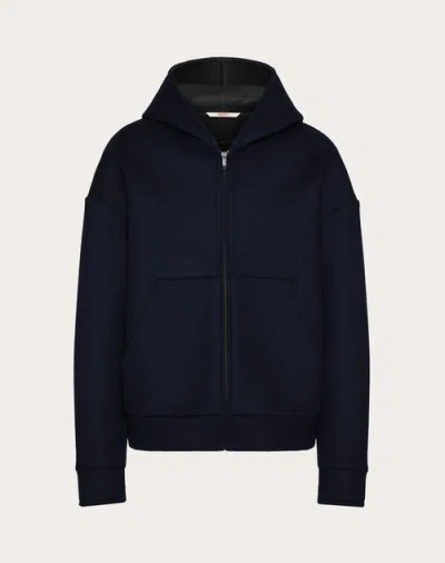 Valentino Wool And Cashmere Hooded Sweatshirt In Navy