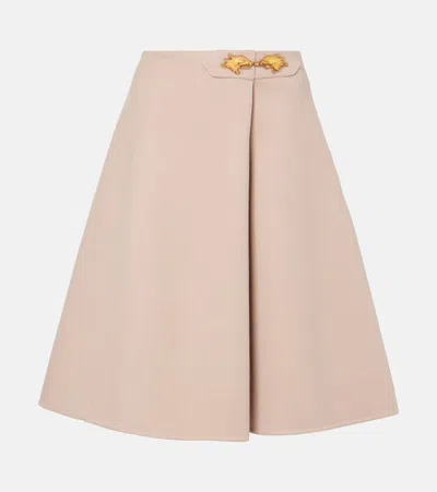 Valentino Womens Pleat-front A-line Brushed Wool Midi Skirt Rose Beige