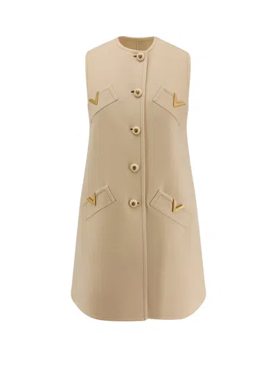 Valentino Short Dress In Wool And Cashmere In Neutral