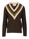 Valentino Women Brown V-neck Sweater, S Luxury Sweaters & Knitwear For Women Darveys In Multi