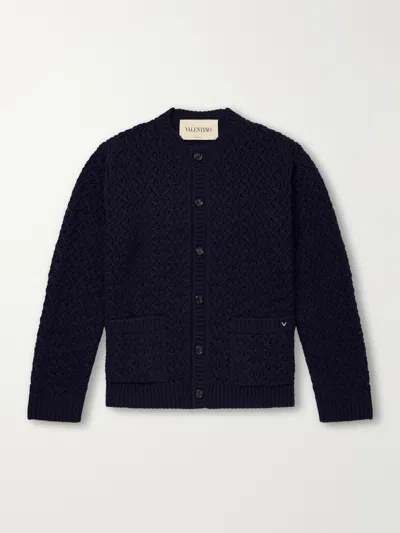 Valentino Wool And Cashmere-blend Cardigan In Blue