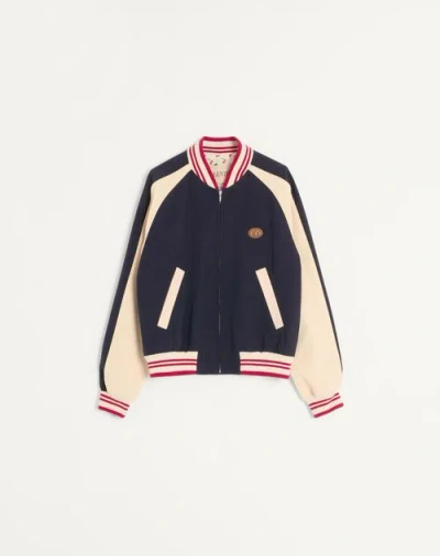 VALENTINO VALENTINO WOOL AND COTTON BOMBER JACKET WITH VLOGO AND LE LE CHAT DE LA MAISON PATCH