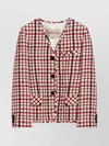 Valentino Check-pattern Jacket In Virgin Wool And Cotton In Red