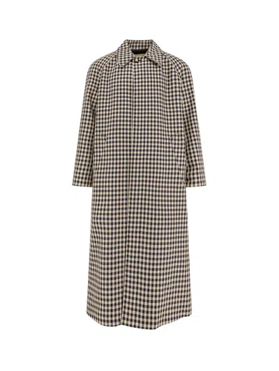 Valentino Wool And Cotton Coat With Vichy Motif In Brown
