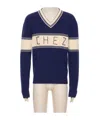 Valentino Embroidered Striped Virgin Wool And Cotton-blend Sweater In Blue