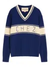 Valentino Embroidered Striped Virgin Wool And Cotton-blend Sweater In Blue
